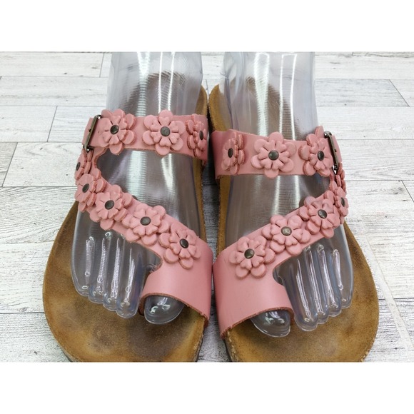 Women's A. Giannetti Sandals Size 7.5 Pink Brown Leather Flowers Floral Shoes - Picture 5 of 12